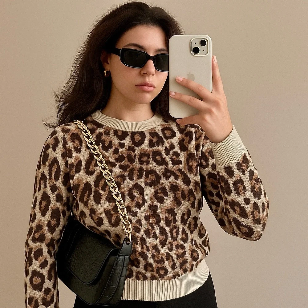 A New Day Leopard Print Crewneck Sweater Small – Baddie / Mob Wife Chic